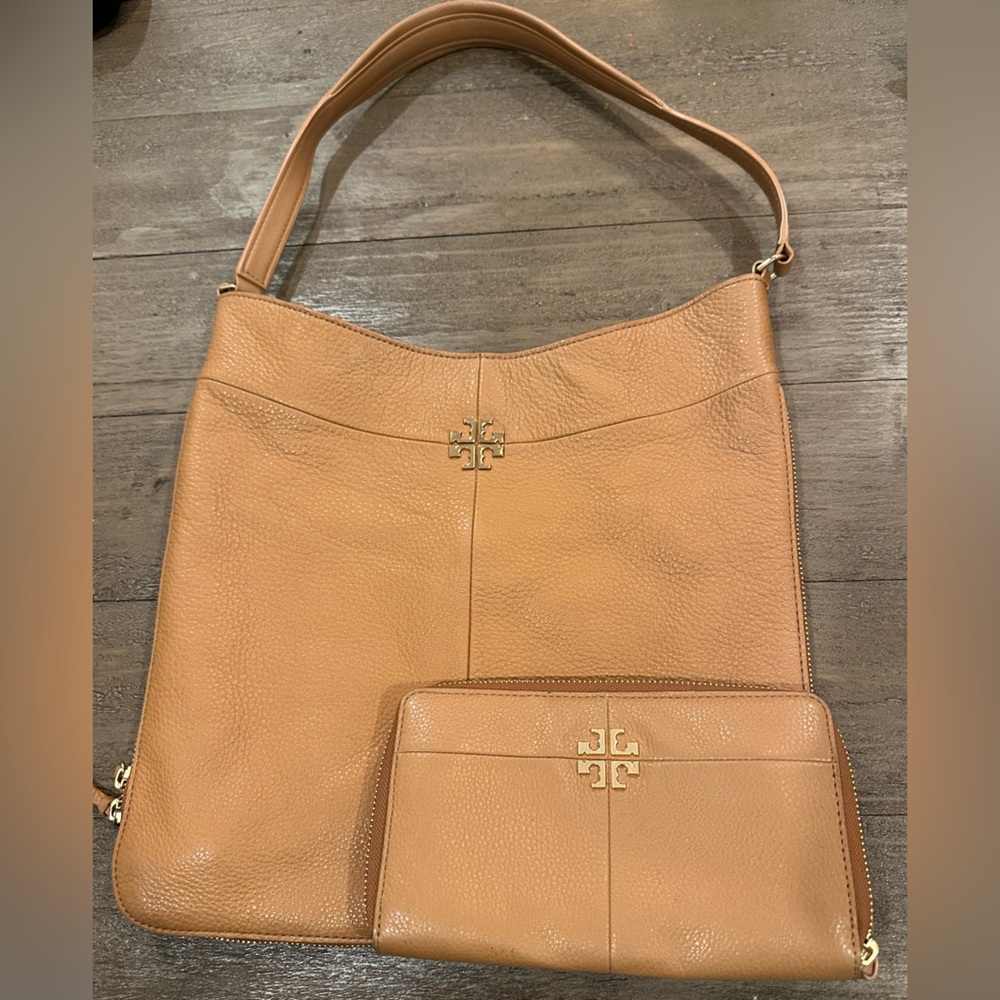 Tory Burch Camel Leather Bag and Pouch